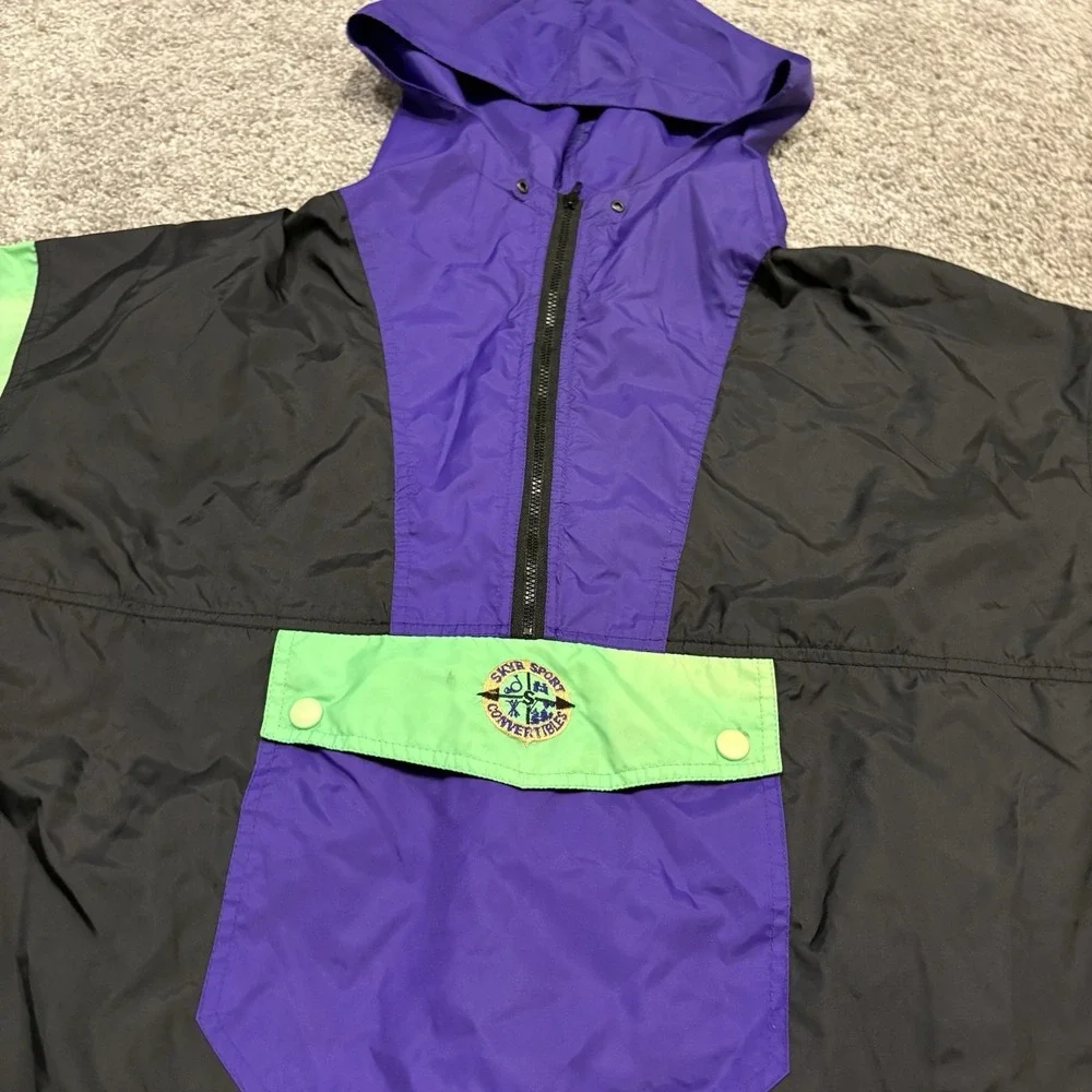 Vintage Skyr Jacket Mens XL Black Purple Green Anorak Color Windbreaker Outdoor